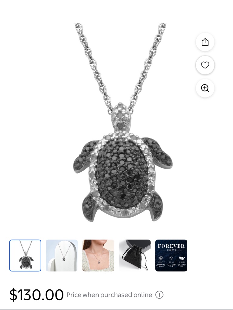 Silver Turtle Pendant Necklace With Black Stones